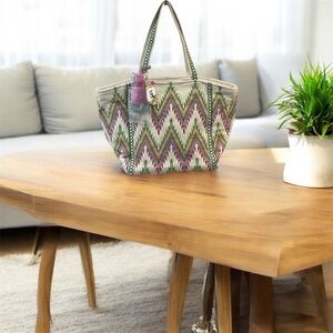 COPY - Vibrant Pink and Green Chevron Tote with Spacious Design
